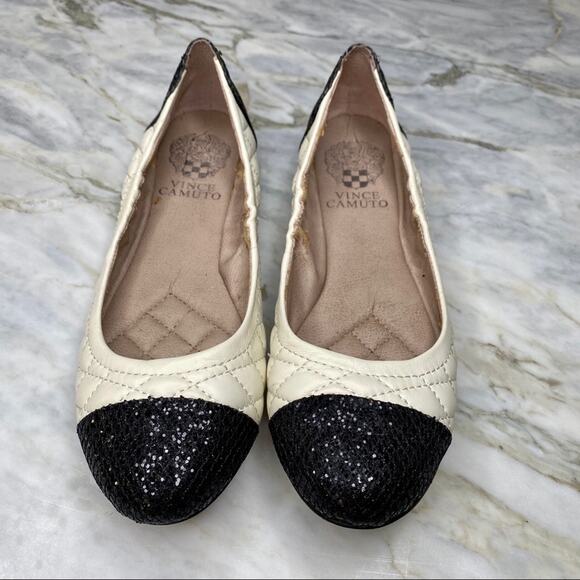 VINCE CAMUTO Quilted Leather Glitter Cap Toe Ballet Flats Size 6 - Picture 1 of 4